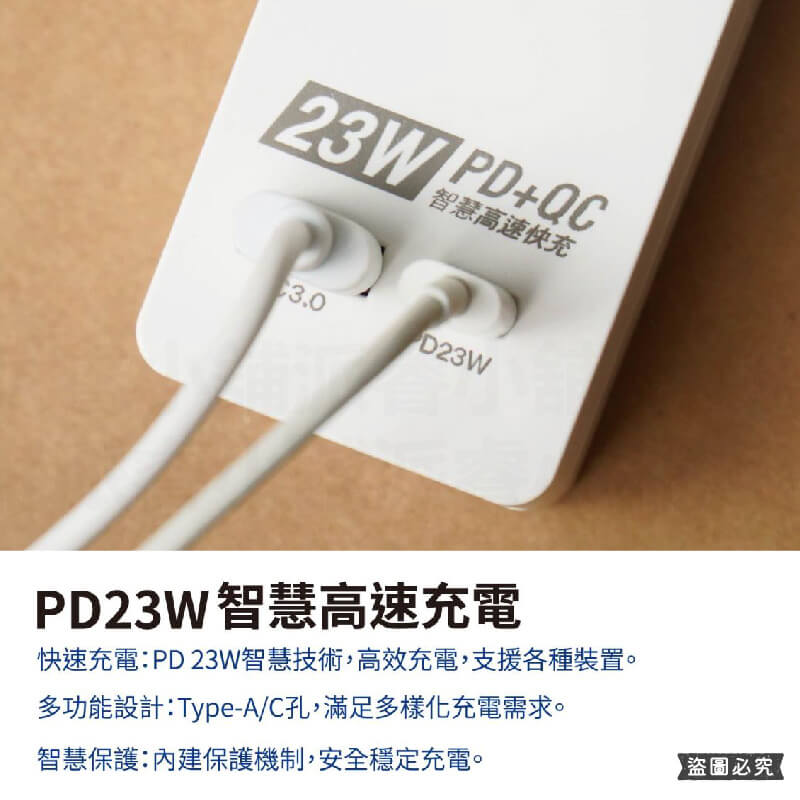 台灣製~防雷擊⚡️【太星電工 USB快充23W 1開3插延長線】 旋轉插頭 PD QC C孔 USB充電【LD1070】