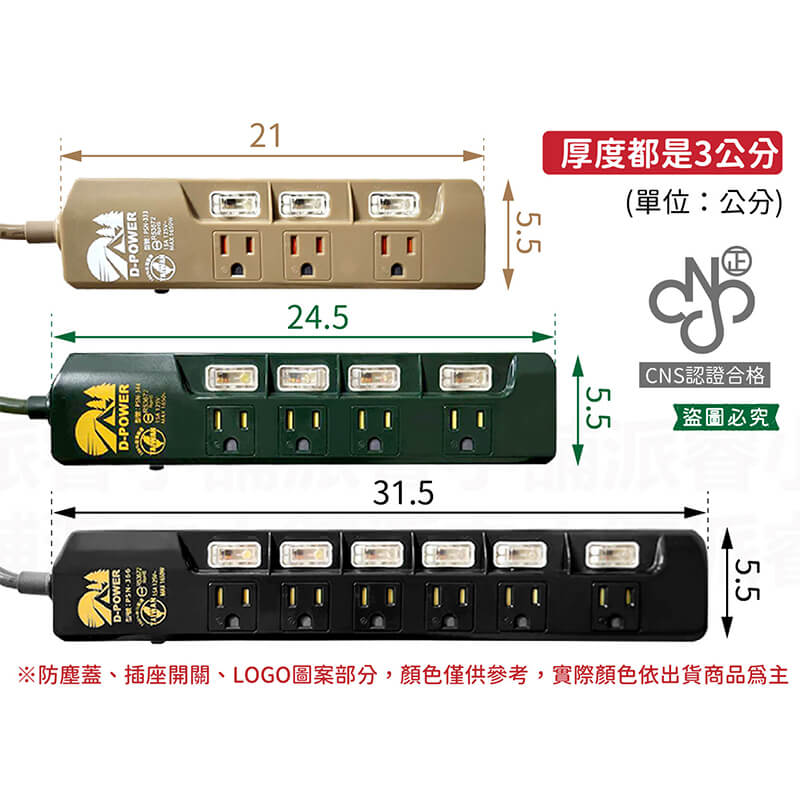 台灣製【軍事/露營風格獨立帶燈開關延長線】軍工風 電源線 過載斷電 突波吸收 防雷擊 防塵蓋 防誤觸開關【LD897】