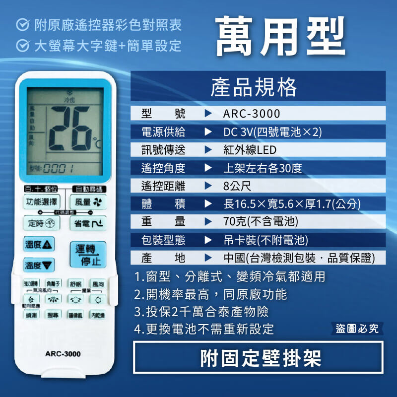 【萬用/專用原廠模具冷氣遙控器】高開機率 簡單設定 窗型 分離式 變頻均適用 冷氣遙控器