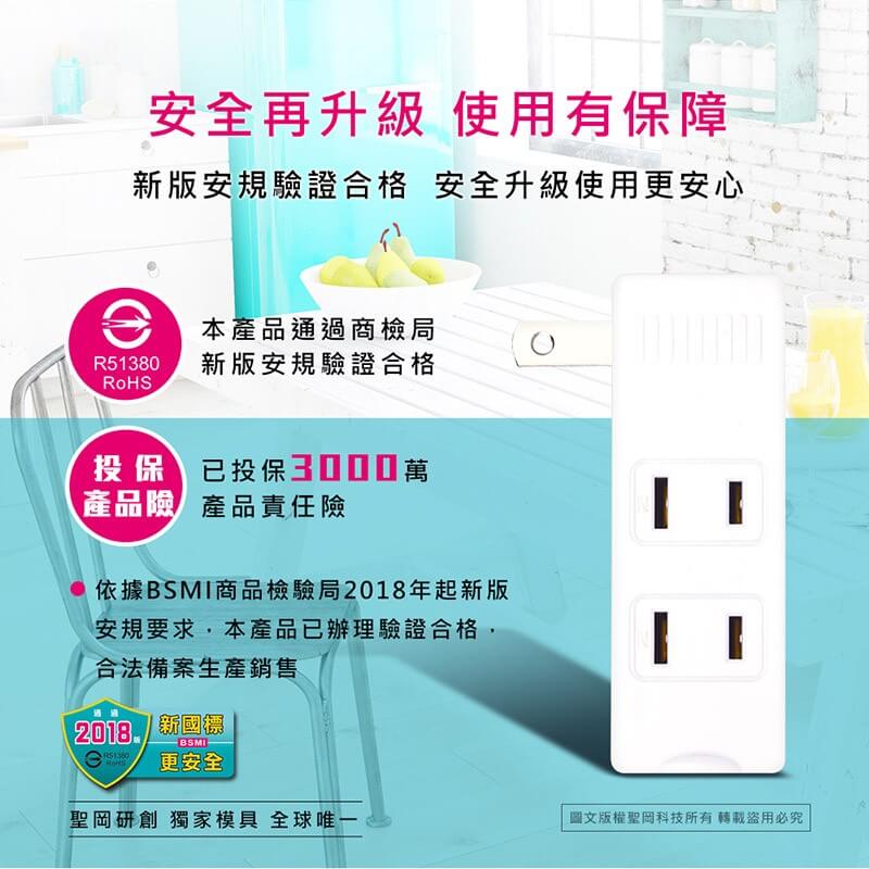 【聖岡科技 日式三面4插分接器】擴充插座 壁插 分接式插座 分接器 1擴4插座 2孔插座