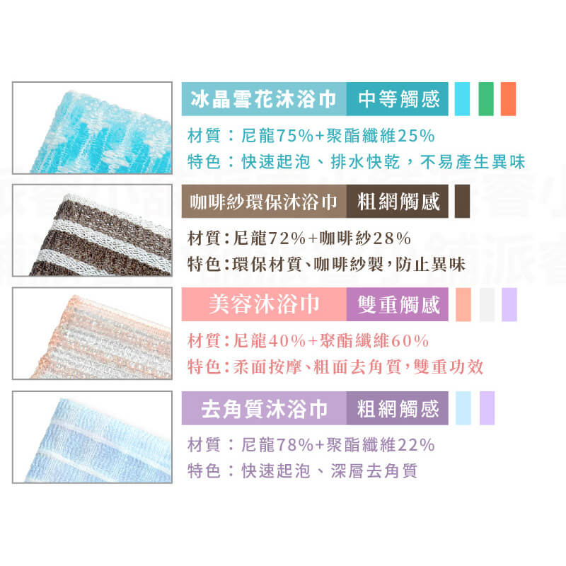 台灣製造【多款式搓背沐浴巾】顏色隨機 澡巾 沐浴巾 沐浴用品 去角質 美背 澡巾 搓澡巾 起泡網 綿密起泡