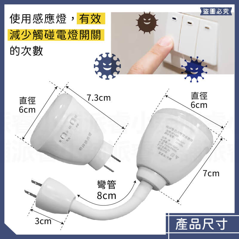專利設計【4W雙色感應燈】可切換黃/白光 設定亮燈時長 漸進亮燈 小夜燈 感應燈 紅外線感應燈 2P插頭