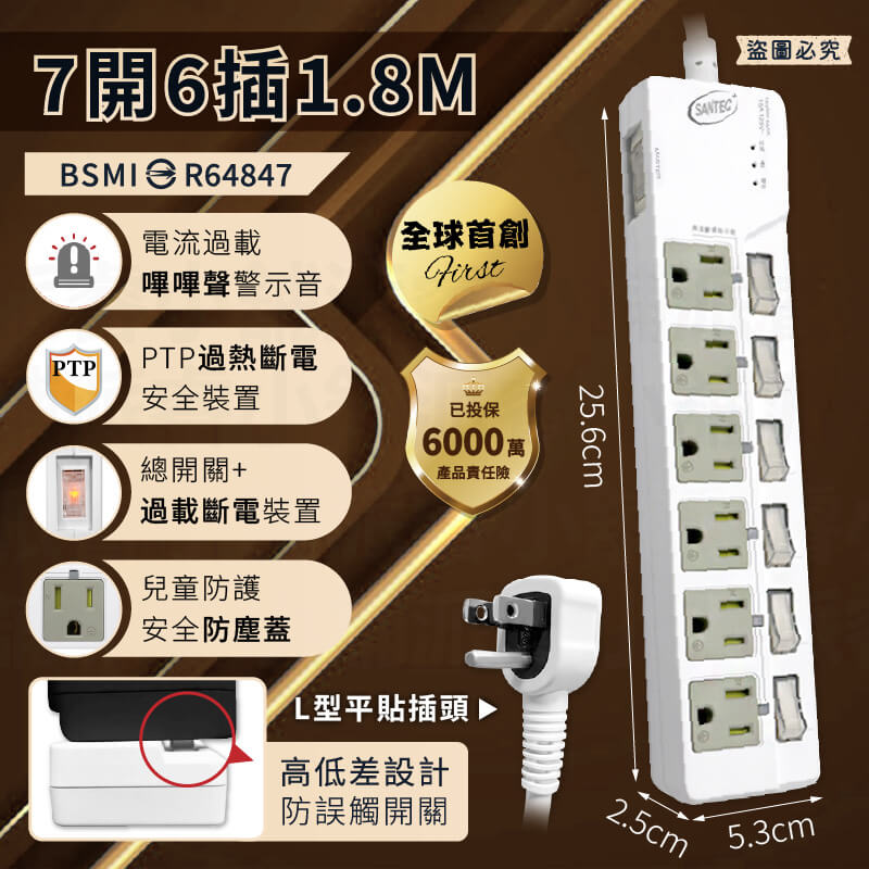 【BiBi聲 AI過載警報延長線】警鈴延長線 PTP高溫斷電 嗶嗶聲延長線 延長線 總開關 內建防塵蓋