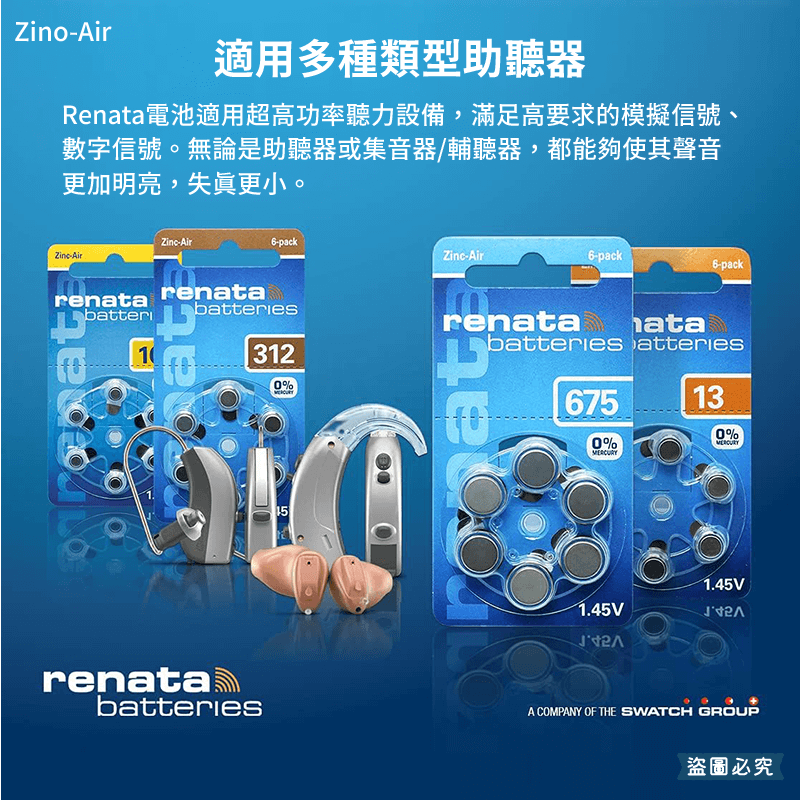 【德國製RENATA助聽器專用鋅空氣電池】電池 13 德國原裝進口 助聽器 312 德國 鋅空氣電池