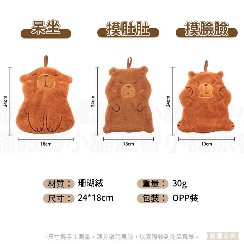 【卡皮巴拉珊瑚絨擦手巾】可愛造型 擦桌子 擦手巾 珊瑚絨 吸水 掛式擦手巾 水豚 超強吸水