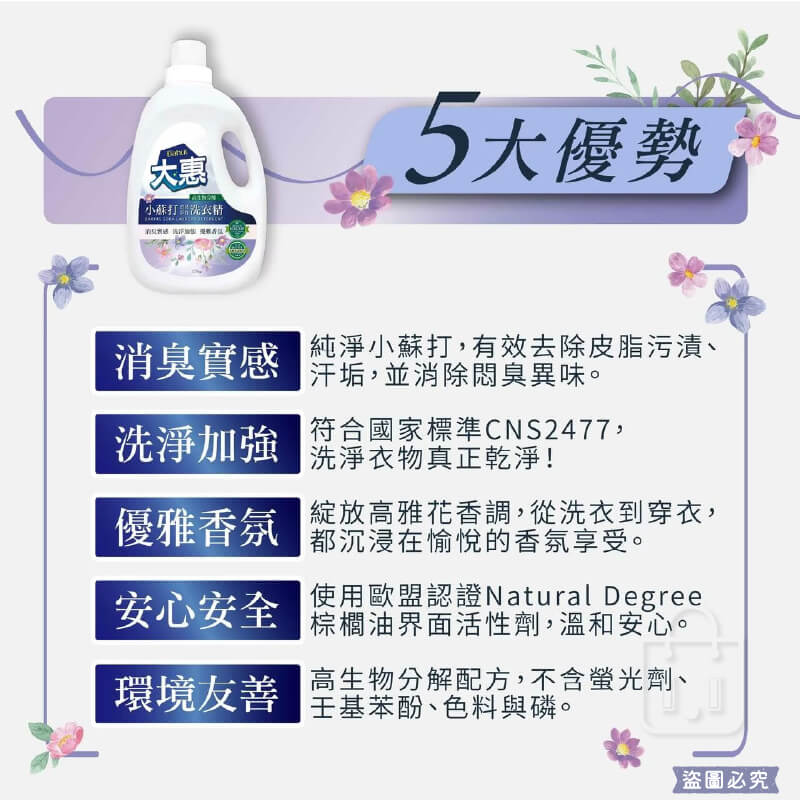 台灣製【愛思潔 大惠小蘇打消臭淨白濃縮洗衣精】2.25KG 洗衣精 除蟎配方 除臭 環保成分 CNS合格