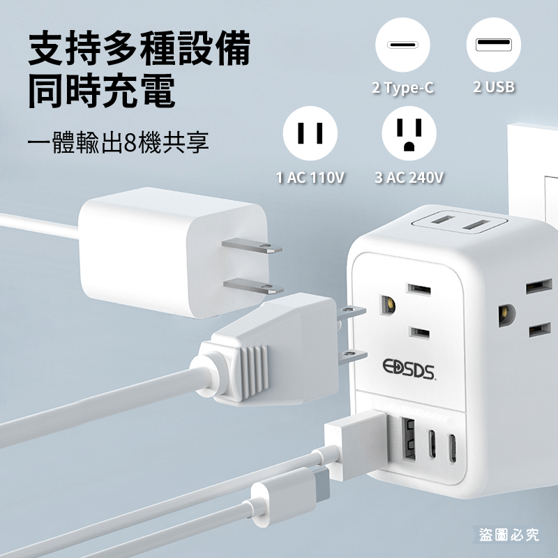 【電源分接充電器】充電器 多功能 分接器 插頭 A0級防火 2P 3P插孔 多合一 15.5W
