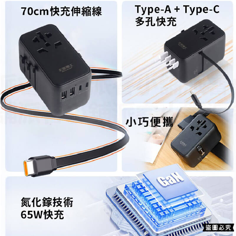 【太星電工 氮化鎵USB+萬國轉換插頭】轉換插頭 出國旅遊 萬國轉接頭 國外插頭 USB插座 旅行插頭
