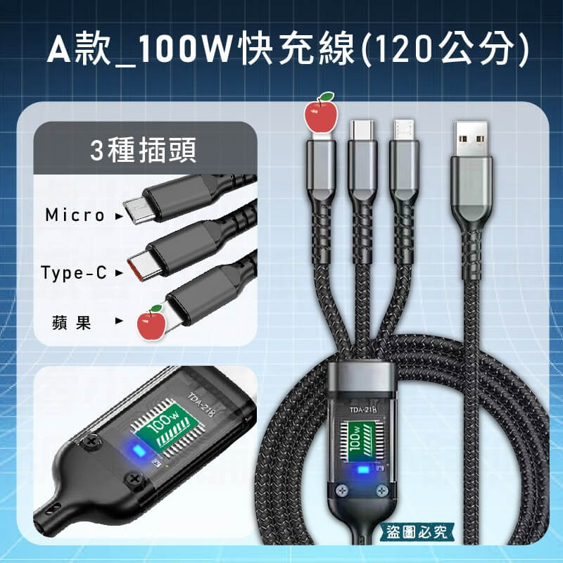 【多合一極速快充線】100W快充 240W快充 PD LED燈效 充電線 傳輸線 快充線 可換接口