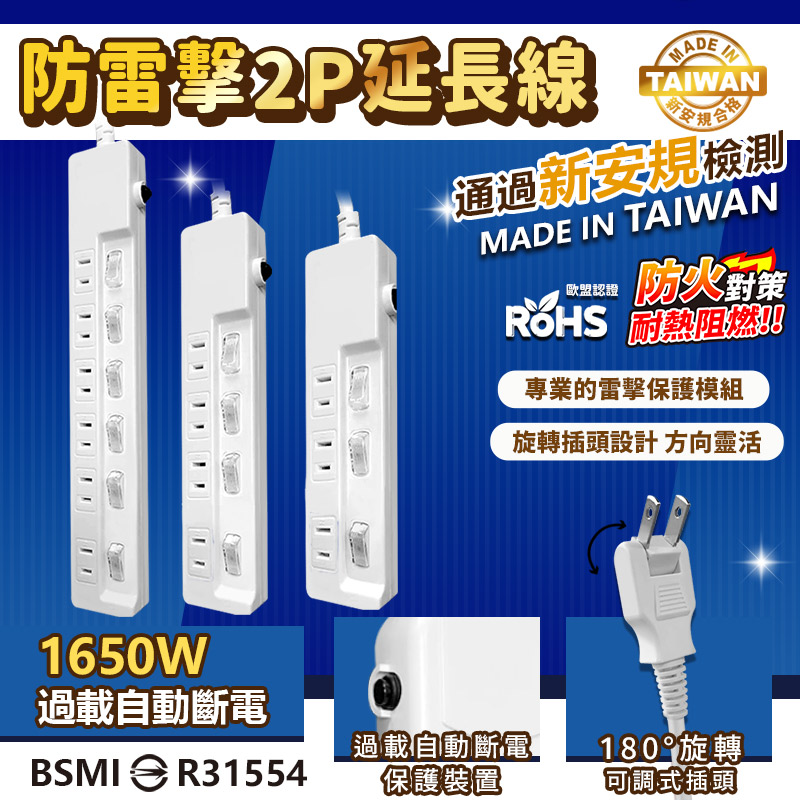 【過載自動斷電安全延長線】台灣製 保固 電腦延長線 歐盟認證 節能省電