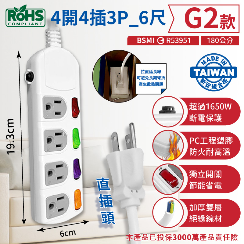 台灣製【過載斷電安全延長線3孔延長線】符合安規標準  安全延長線