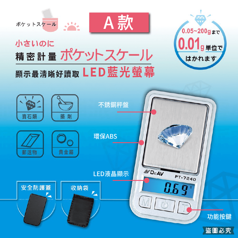 【聖岡超精準迷你電子秤】超精準 口袋型 微量 電子秤 迷你 藍光 五種單位 非供營交易用