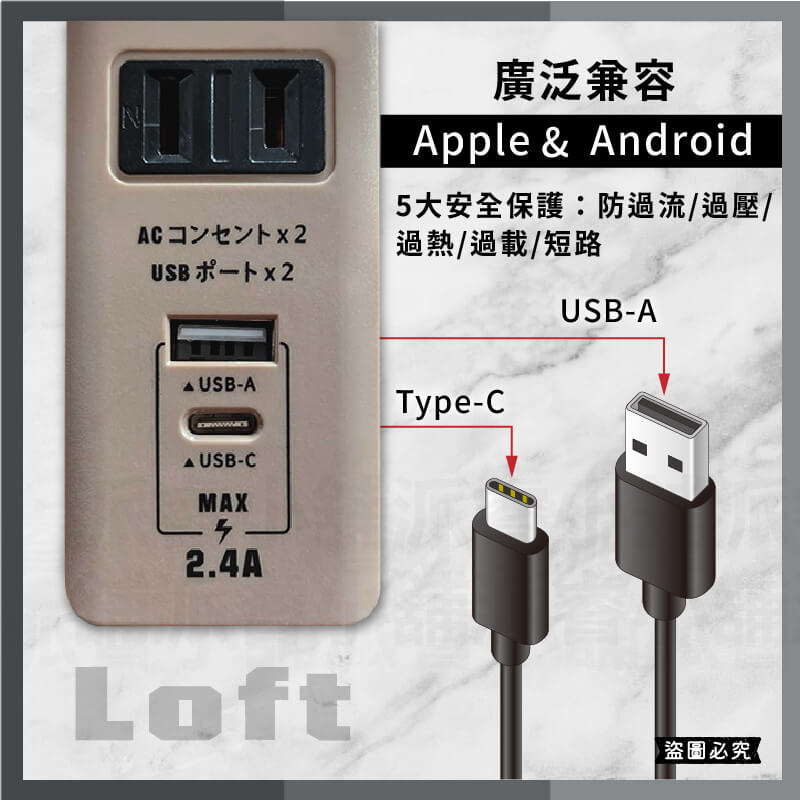 【日式按壓彈跳開關 1開2插+2USB延長線4尺】USB延長線 總開關 延長線 120cm USB充電【LD1091】
