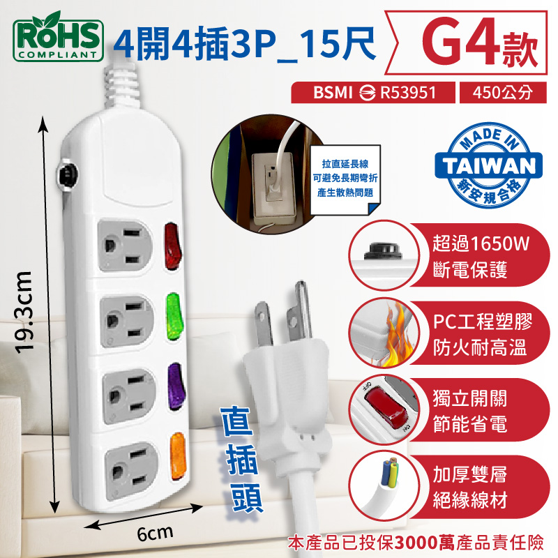 台灣製【過載斷電安全延長線3孔延長線】符合安規標準  安全延長線