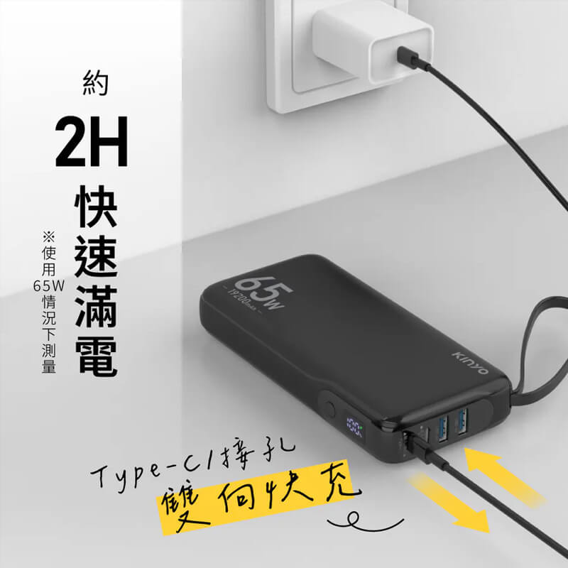 【KINYO 大容量商務極速充行動電源】4個裝置同時充電 筆電也能充 PD65W 行充 快充