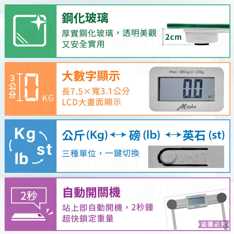 【Mayka 鋼化玻璃LCD大數字顯示體重計】人體秤重 體重計 體重機 電子體重機 自動開關機 秤重