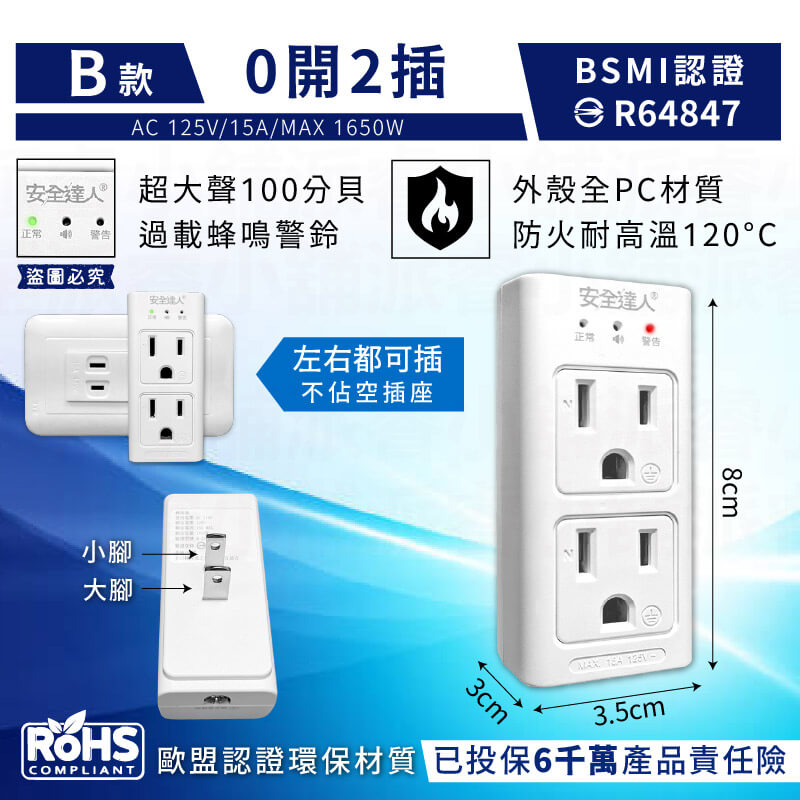 【BiBi AI過載警報分接器】100分貝過載蜂鳴 25W USB快充 壁插 分接器 充電器 氮化鎵快充