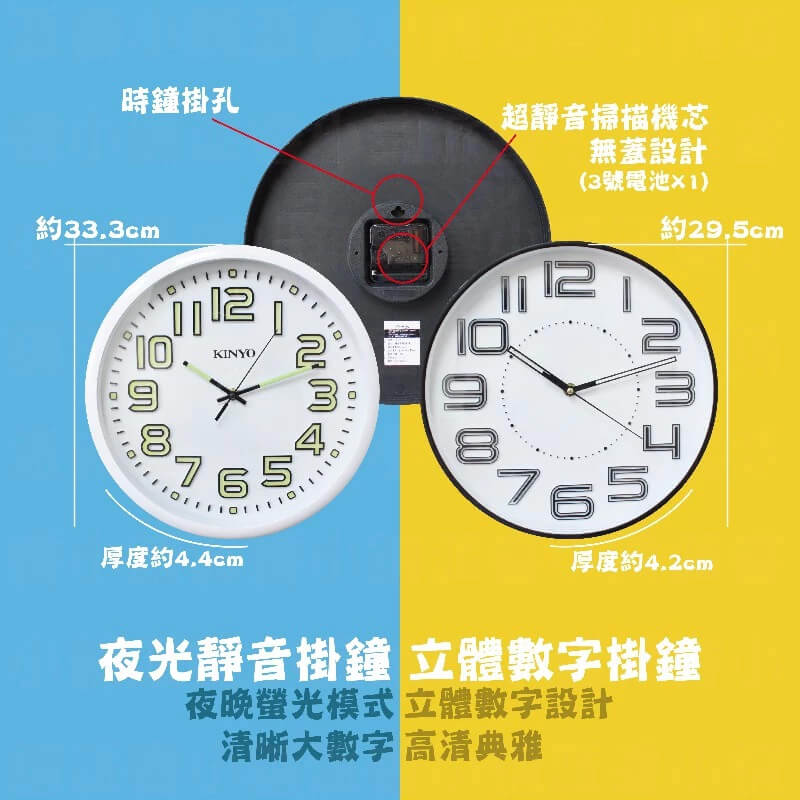 【KINYO 大數字掛鐘】靜音 夜光 大數字 立體 時鐘 掛鐘【LD015】
