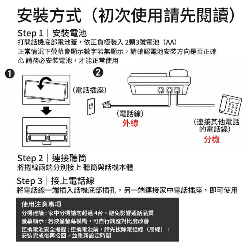 【利百代 來電顯示有線電話】超大鈴聲 電話 有線電話 家用電話 桌上型電話 辦公電話 市話機