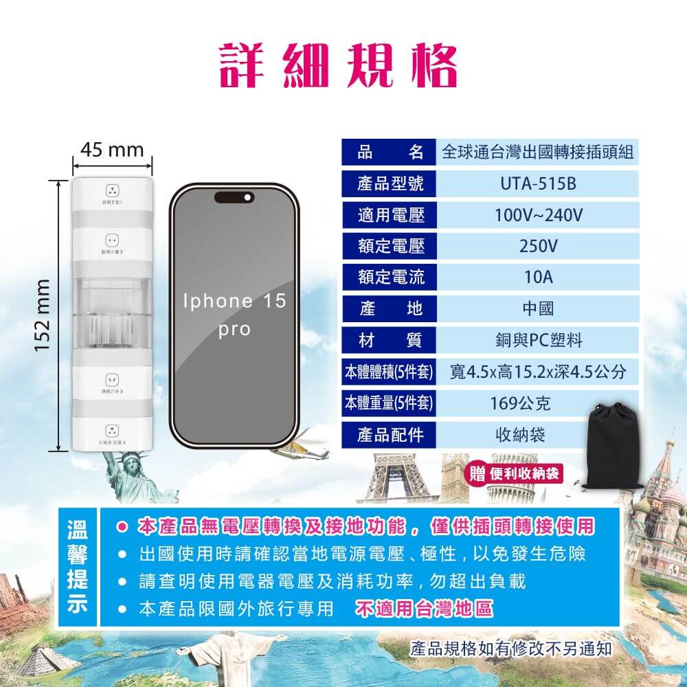 【聖岡 台灣出國轉接插頭組】外國插頭 插座轉換 萬國插 旅遊轉接頭 萬國旅行插頭 全球適用 國外旅遊
