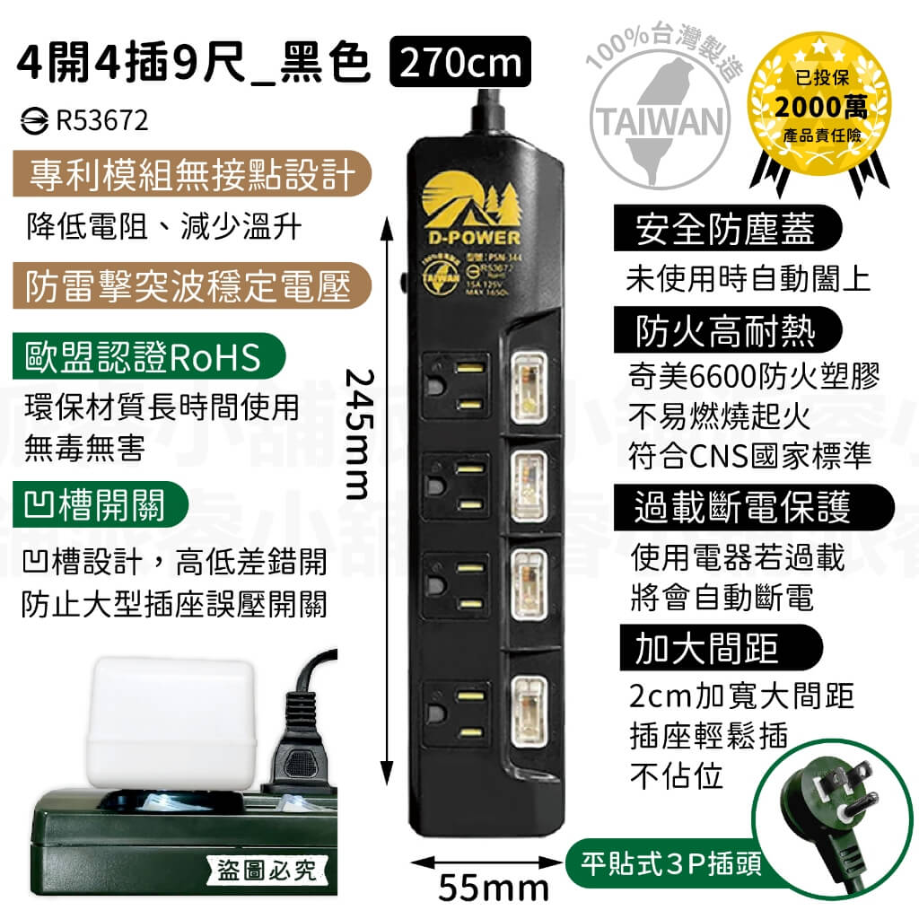 台灣製【軍事/露營風格獨立帶燈開關延長線】軍工風 電源線 過載斷電 突波吸收 防雷擊 防塵蓋 防誤觸開關