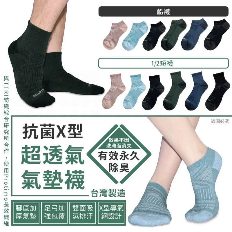 台灣製造 檢測合格 除臭襪【MORINO抗菌X型透氣氣墊襪】抗菌消臭 襪子 毛巾底彈力氣墊 X型導氣網設計【LD589】