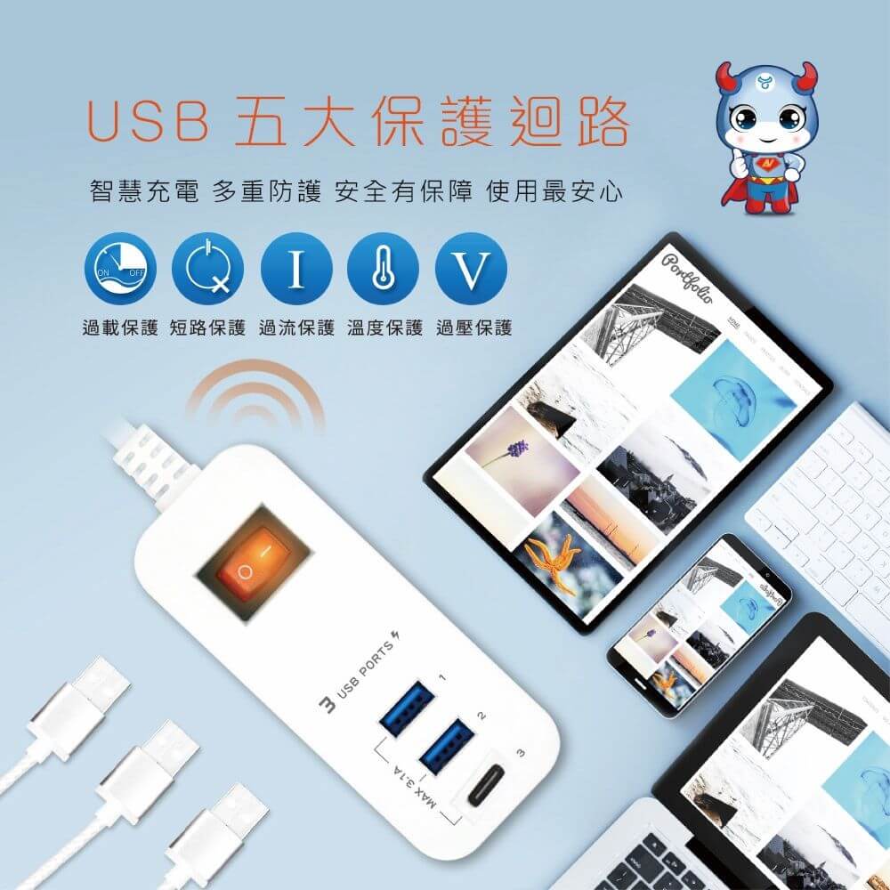 出國用必備!附發票【智能快充延長線】3.4A 延長線 USB延長線 總開關 USB充電