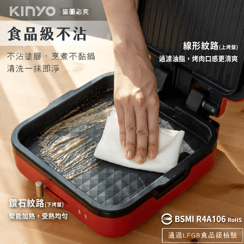 【KINYO 雙面折疊電烤盤】可折疊 過載斷電 電烤盤 烤盤 食品級 烤肉 BSMI認證