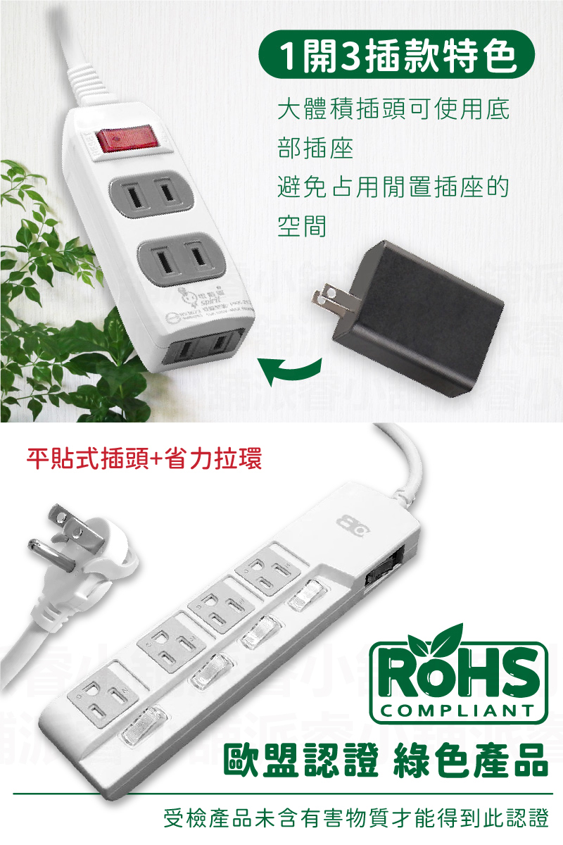 台灣製造【ISO國際品保認證2孔延長線】2P 延長線 平貼式 旋轉插頭 RoHS認證 ISO認證 新安規