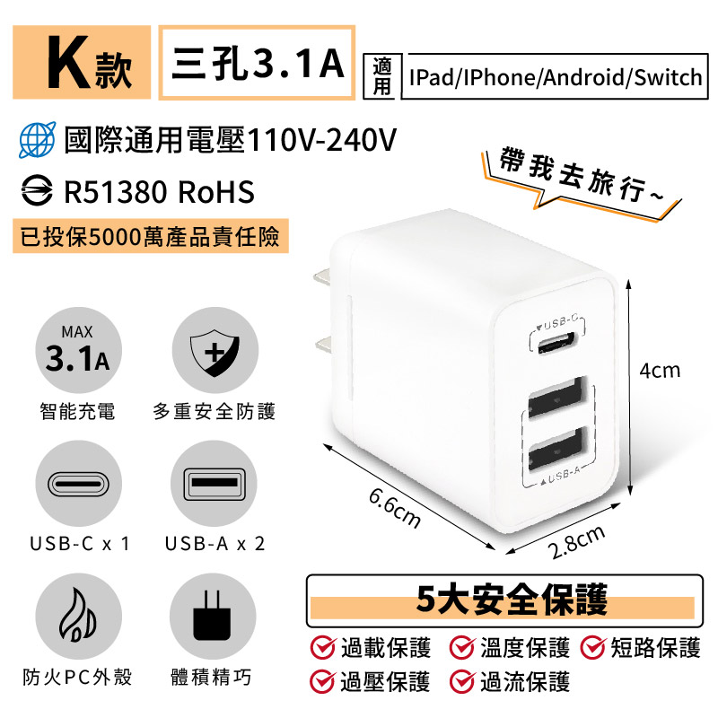 【極速智能充電器】保固 USB充電 豆腐頭 3.1A 2.4A 快充充電頭 5V1A