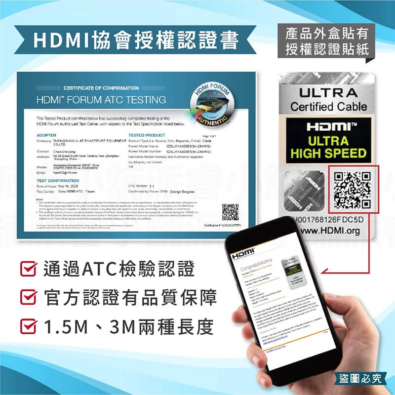【HDMI2.1高畫質影音傳輸線1.5M/3M】官方認證 HDMI2.1 傳輸線 4K 8K線 HDMI線