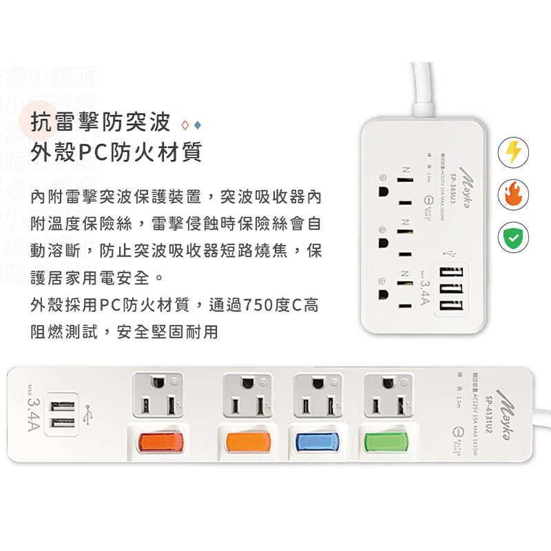 【MAYKA USB過載斷電延長線5尺】USB延長線 延長線 過載斷電 防雷擊抗突波 1.5M【LD610】