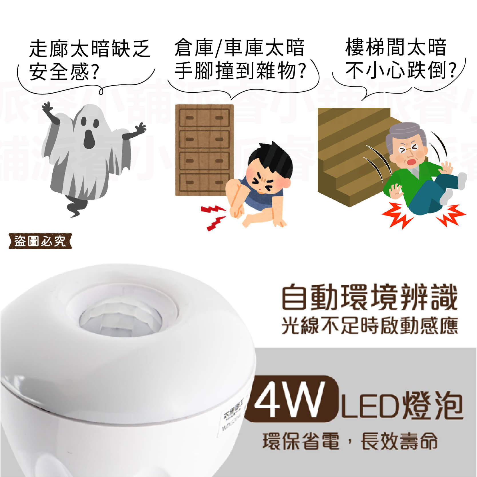 4W一把照LED感應燈】感應燈 紅外線感應燈 節能省電 360度可彎 感應燈 插頭小夜燈 E27